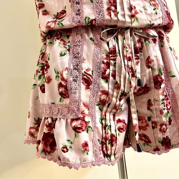 HONEY BUNCH Japanese satin lace pockets Rose Rompers pleated women’s size M Boho - Picture 3 of 9